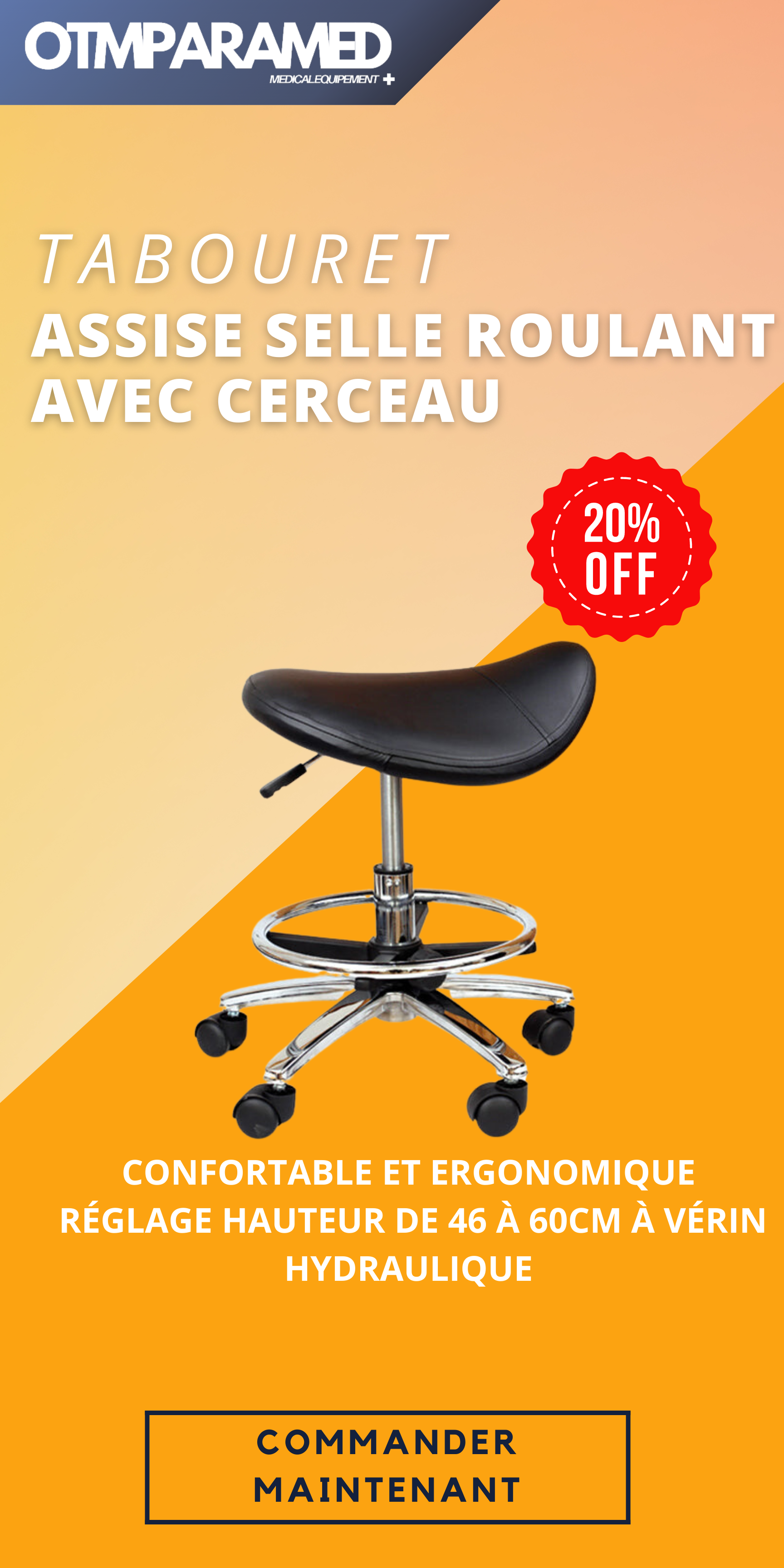 Tabouret assise selle roulant avec cerceau